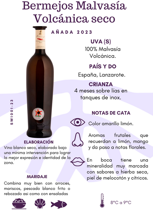 SW1001-23 Bermejos Malvasía Volcánica Seco Blanco 12/750mL 2023