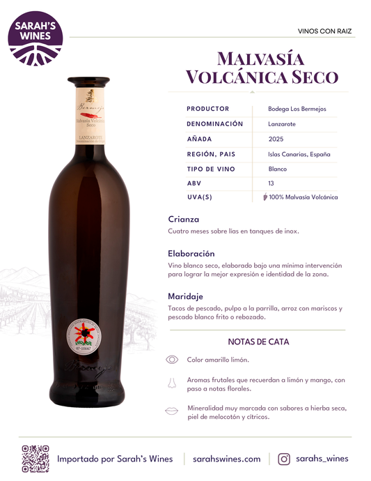 SW1001-25 Bermejos Malvasía Volcánica Seco Blanco 2025 12/750mL