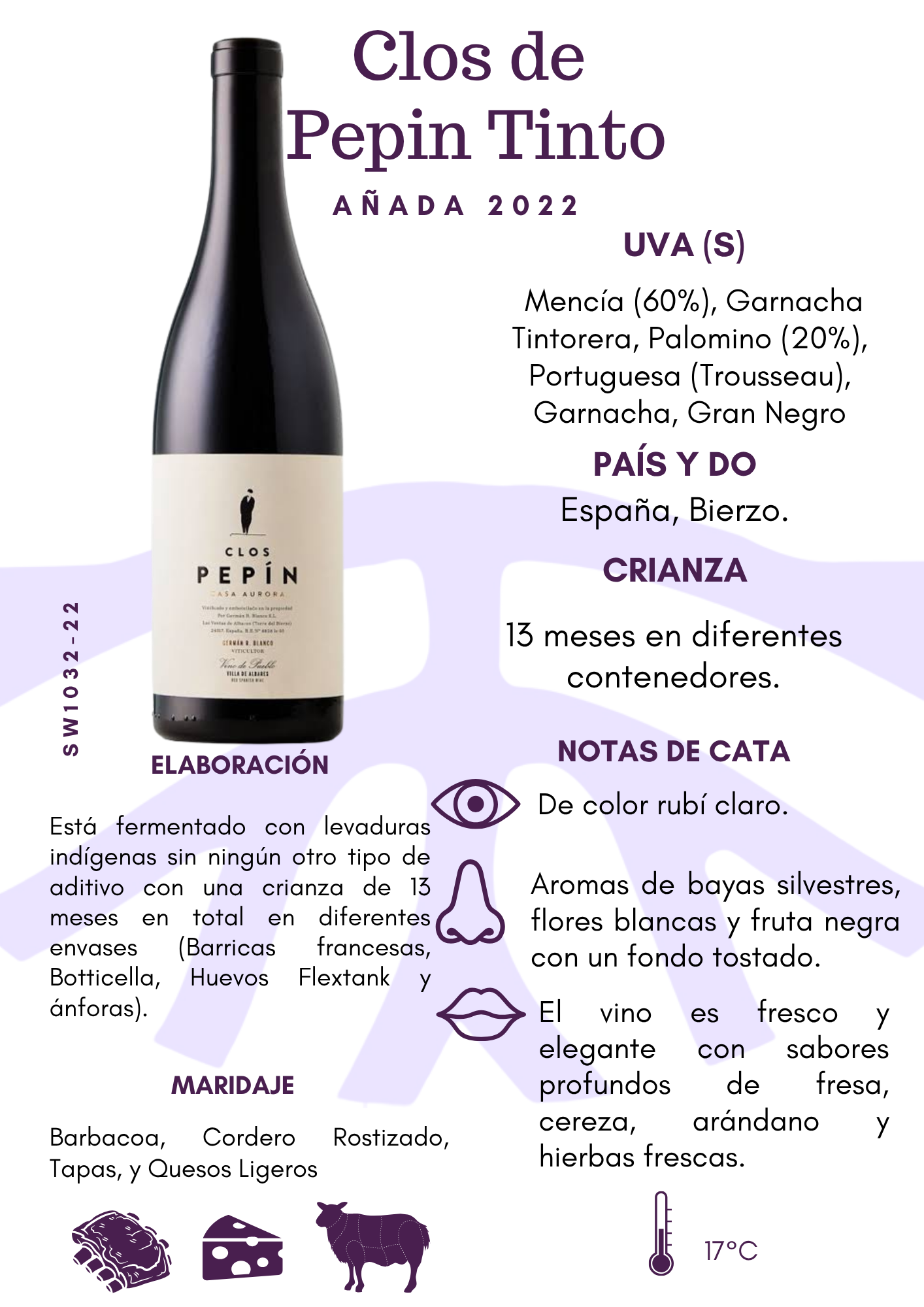 SW1032-22 - Casa Aurora Clos Pepin Tinto Mencía (12/750mL)