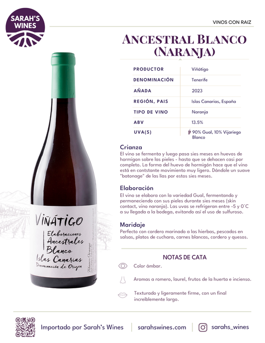 SW1012A-23 Viñátigo Elaboración Ancestral Blanco 2023 - Orange