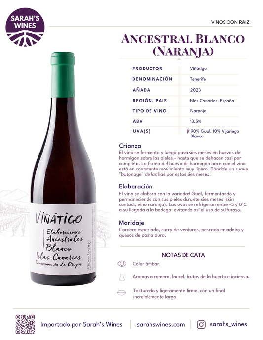 SW1012A-23 Viñátigo Elaboración Ancestral Blanco 2023 - Orange