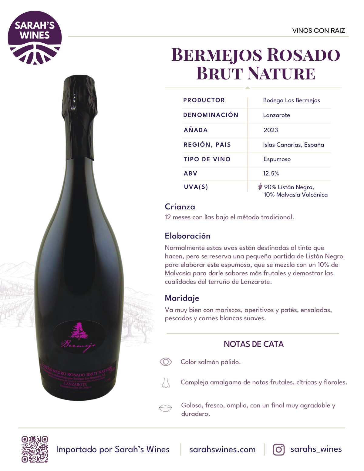 SW1006-23 Bermejos Espumoso Rosado Brut Nature 6/750mL 2023