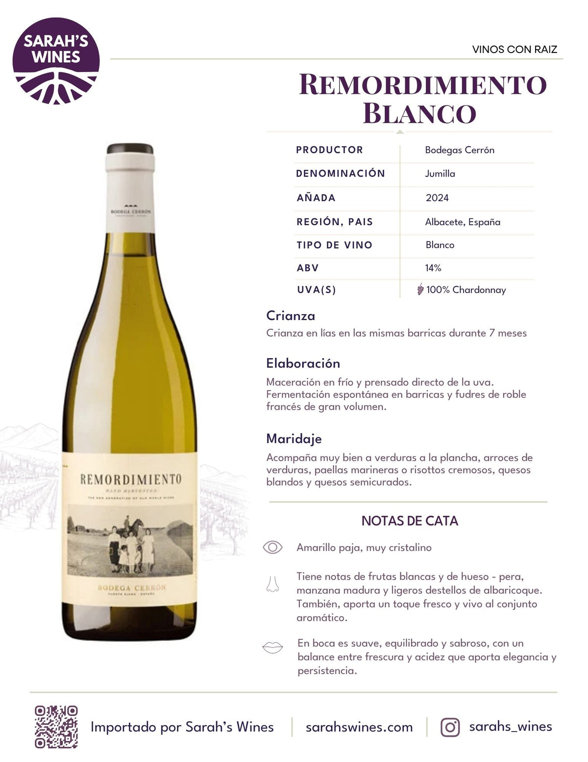 SW2001-24 Bodegas Cerrón Remordimiento Blanco 2024