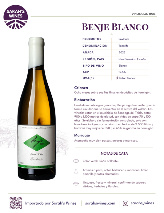 SW1070-23 ENVINATE BENJE BLANCO 2023 6/750 ML