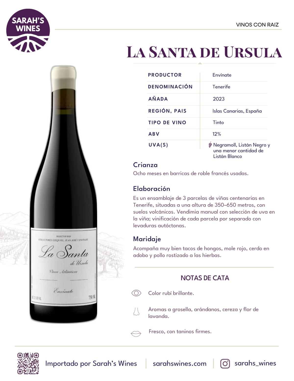 SW1075-23 ENVINATE LA SANTA de URSULA 2023 6/750 ML