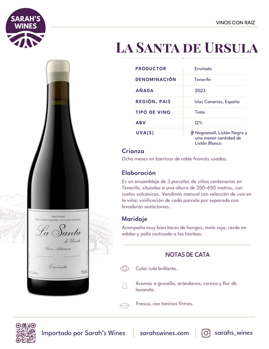 SW1075-23 ENVINATE LA SANTA de URSULA 2023 6/750 ML