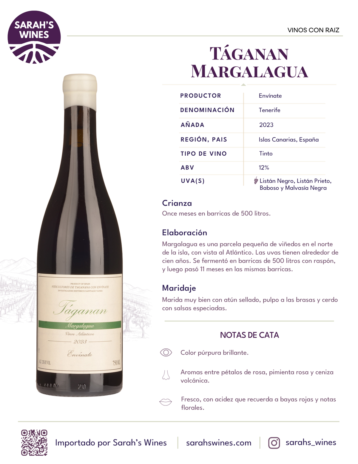 SW1078-23 ENVINATE TAGANAN MARGALAGUA 2023 6/750ML