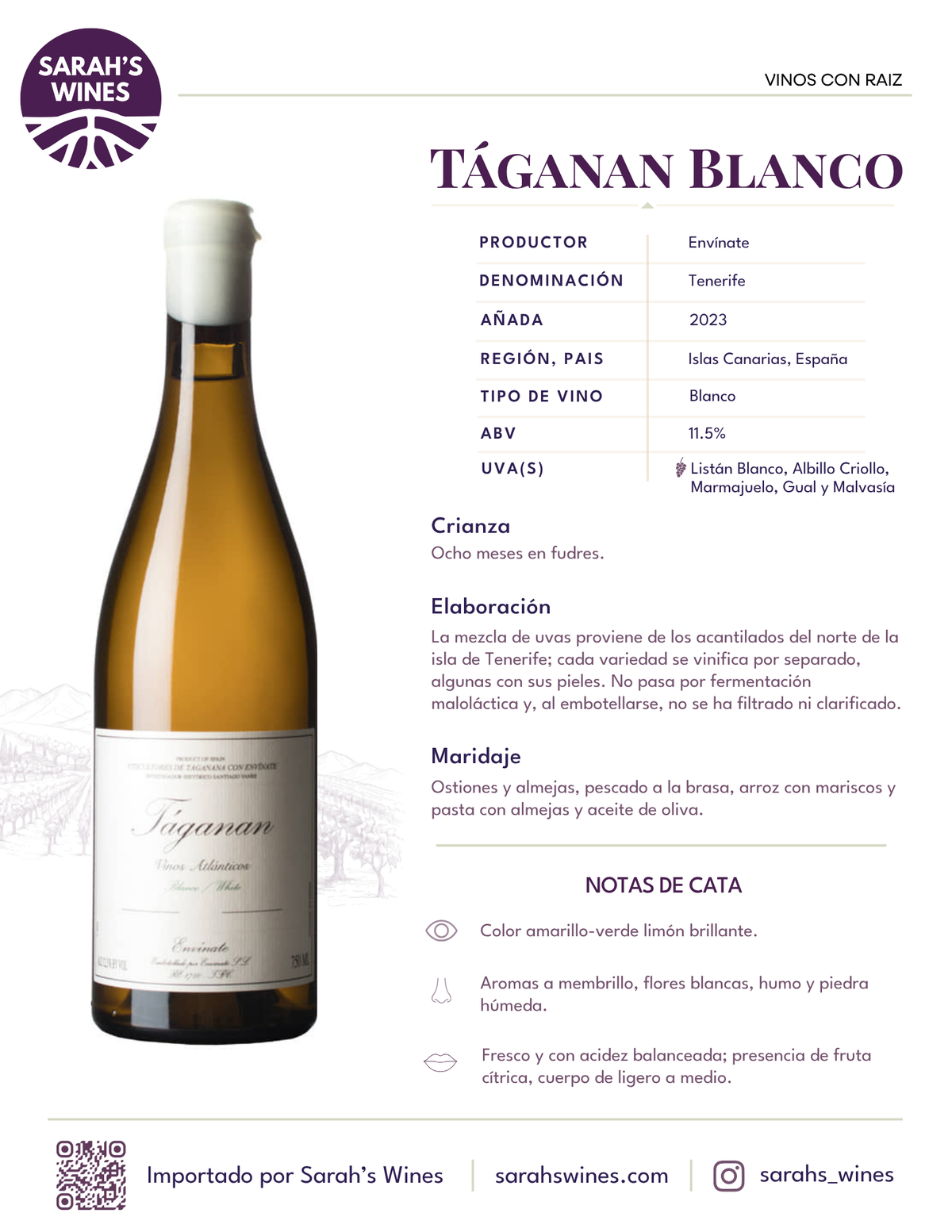 SW1073-23 ENVINATE TAGANAN BLANCO 6/2023 750 ML