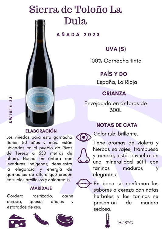 SW1016-23 Sierra de Toloño "La Dula" Garnacha de Altura 2023 (6/750mL)