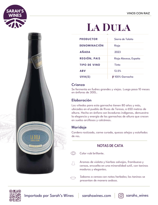 SW1016-23 Sierra de Toloño "La Dula" Garnacha de Altura 2023 (6/750mL)