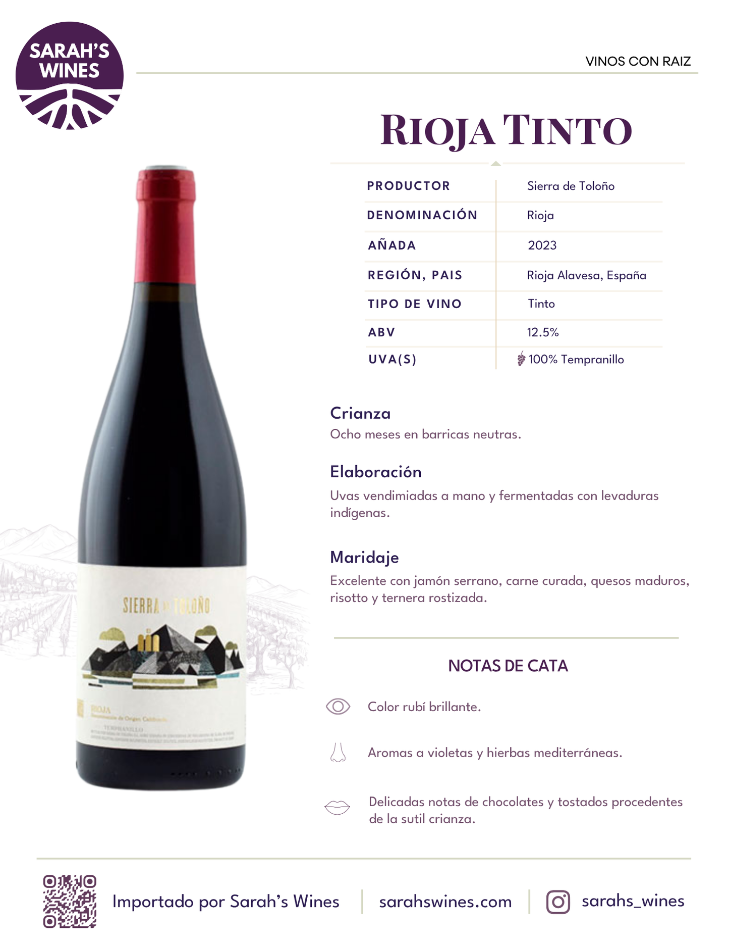 SW1015-23 Sierra de Toloño Rioja Tinto 2023 (12/750mL)