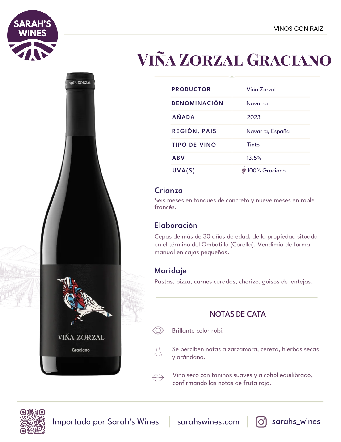 SW1019-23 Viña Zorzal Graciano 2023
