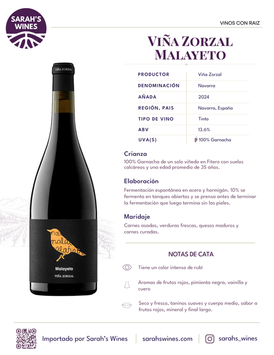 SW1021-24 Viña Zorzal Malayeto 2024 (12/750mL)